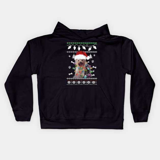 YORKSHIRE TERRIER Dog Christmas Light Santa Hat Ugly Sweater Kids Hoodie by QUYNH SOCIU